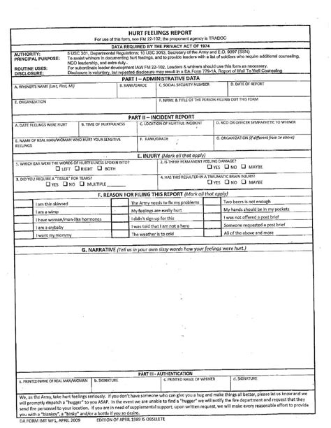 Da Form Imt Wf Hurt Feelings Report Printable Pdf Within Hurt