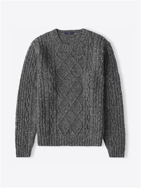 Grey Italian Wool And Cashmere Aran Crewneck Sweater By Proper Cloth