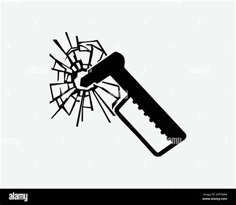 Emergency Hammer Break Glass Window Shatter Escape Exit Black White Silhouette Sign Symbol Icon