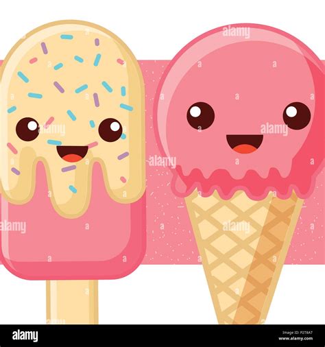 Ices Scream Kawaii Cone Popsicle Smiling Strawberry Passion Fruit