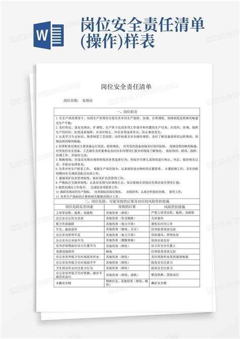 岗位安全责任清单操作 样表word模板下载编号qveznyrz熊猫办公