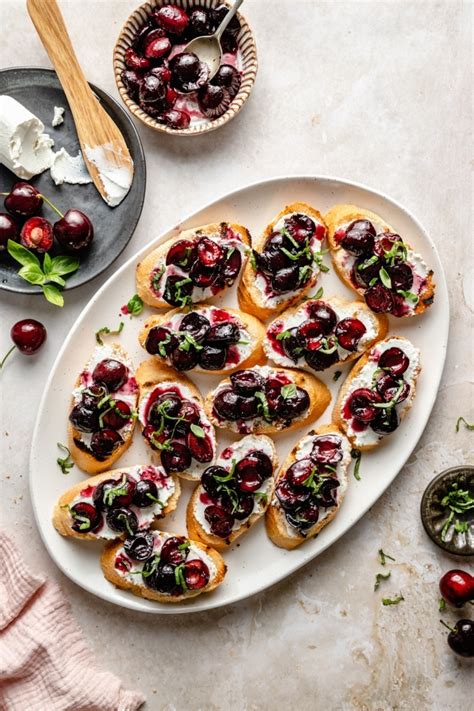 Grilled Crostini With Roasted Cherries And Goat Cheese Ambitious Kitchen