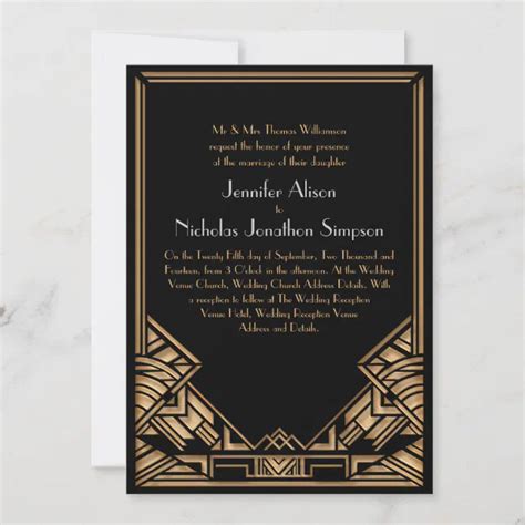 Black And Faux Gold Art Deco Gatsby Style Wedding Invitation Zazzle