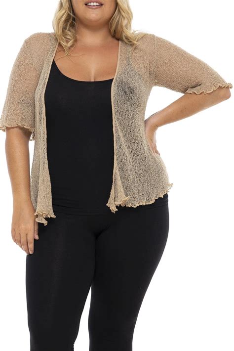 Womens Plus Size Shrug Short Sleeve Sheer Cardigan Lightweight Knit