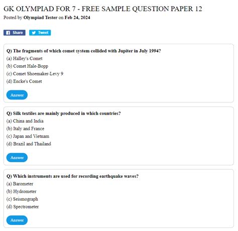 Igko Gk Olympiad Sample Papers For Class 7 Olympiad Tester