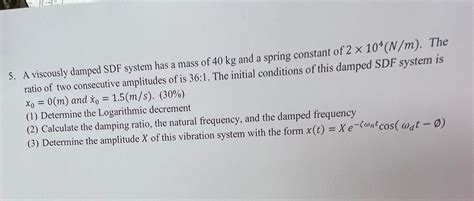 Solved A Viscously Damped Sdf System Has A Mass Of Kg And Chegg