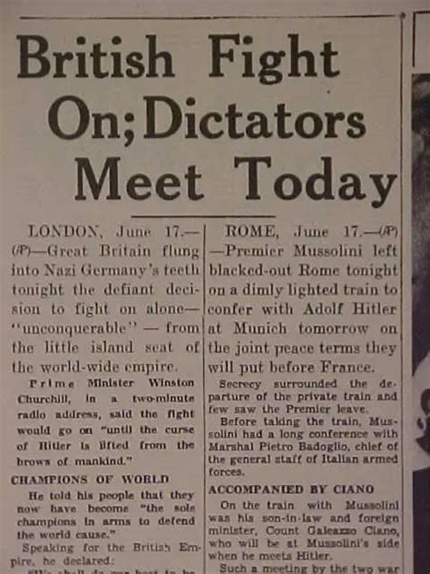 Vintage Newspaper Headline World War Nazi Hitler Mussolini France