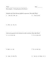 Ba Multi Step Equations Test Review Docx Name Date Basic Algebra