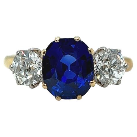 Antique French Burma No Heat Sapphire Diamond K Yellow Gold Three