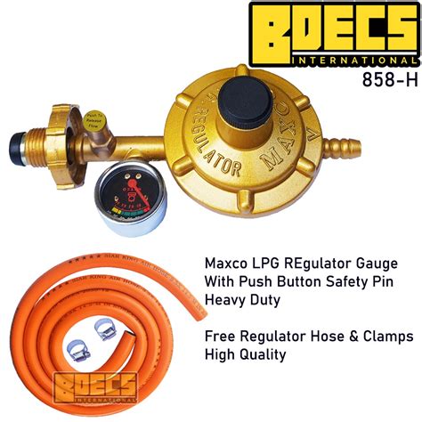 Maxco LPG Regulator 858H With Gauge Push Button Safety Device Free