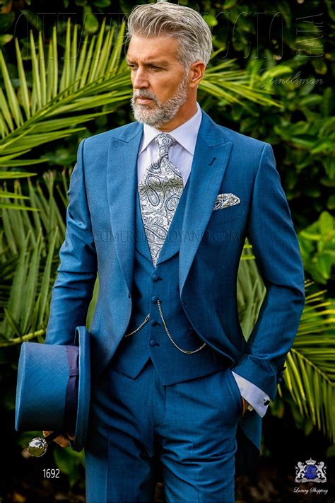 Italian Bespoke Royal Blue Morning Suit With Wide Peak Lapels And 1