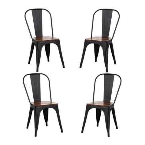 Set De Sillas Tolix Negro Mate Con Asiento De Madera Estructura