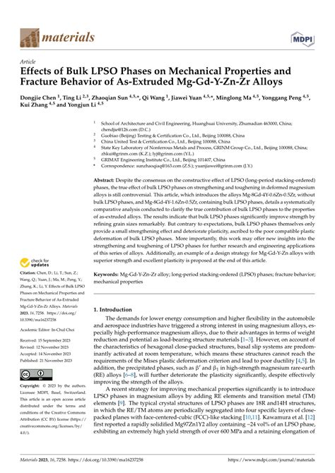 PDF Effects Of Bulk LPSO Phases On Mechanical Properties And Fracture