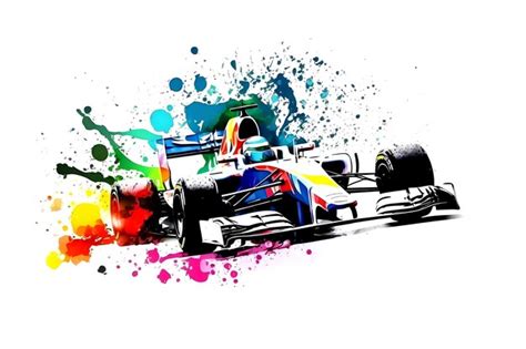 Premium Ai Image Formula One Race Red Car On Watercolor Rainbow