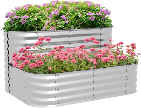 Outsunny Hochbeet Metall 2 Stufiger Blumenkasten Pflanzkasten