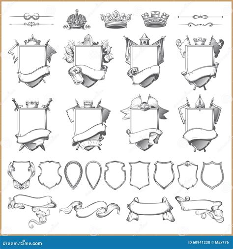 Vector Heraldic Element Collection And Coat Of Arms Template Stock Vector Illustration Of Coat