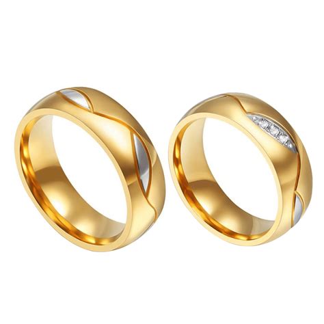 Willow Gold Tone Stainless Steel Matching Rings Couples Rings