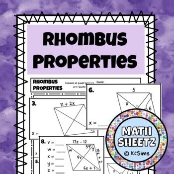 Rhombus Properties Worksheet By Mathsheetz Tpt