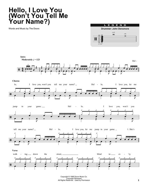 Hello I Love You Wont You Tell Me Your Name By The Doors Sheet