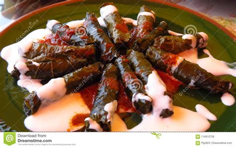 Traditional Turkish Sarma Made with Grape Leaves at Restaurant Stock ...