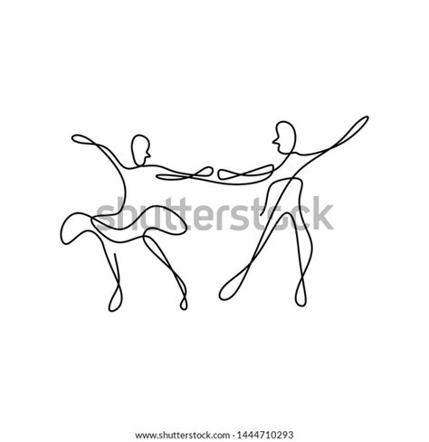 Continuous Line Drawing Man Woman Dancing Vector De Stock Libre De