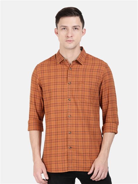 Buy Crocodile Men Camel Brown Classic Slim Fit Tartan Checked Oxford