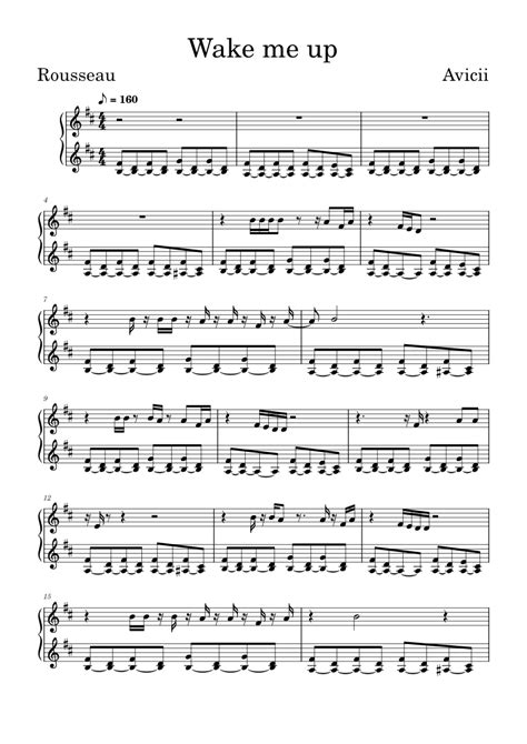 Wake Me Up Avicii Rousseau Piano Cover Sheet Music For Piano Solo