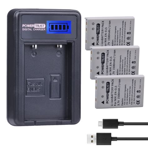 Batería de cámara ENEL5 de 3 piezas 3 7 V EN EL5 cargador USB LCD