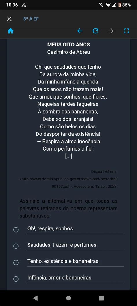 Assinale A Alternativa Em Que Todas As Palavras Retiradas Do Poema