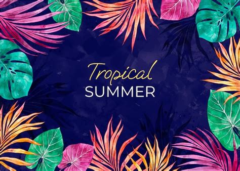 Fondo De Verano Tropical Acuarela Con Vegetaci N Vector Premium