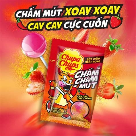 Kẹo mút chuppa chups chấm chấm mút hương dâu bột chấm | Shopee Việt Nam