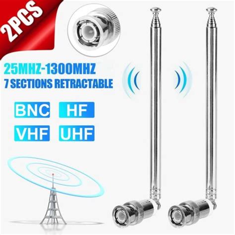 Antenne télescopique BNC avec connecteur BNC VHF UHF AM FM 2 pièces 7