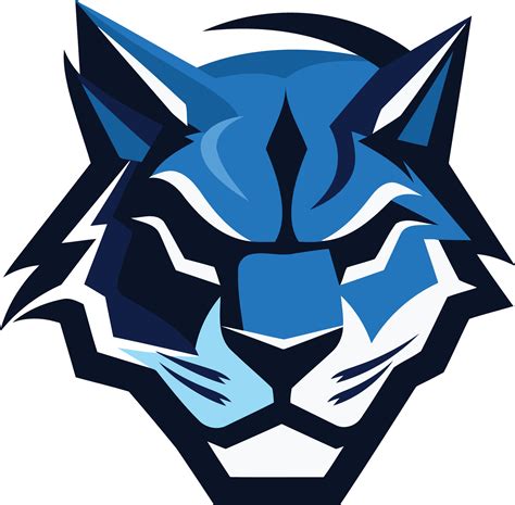 A fierce and bold blue wolf head logo, perfect for sports teams, gaming