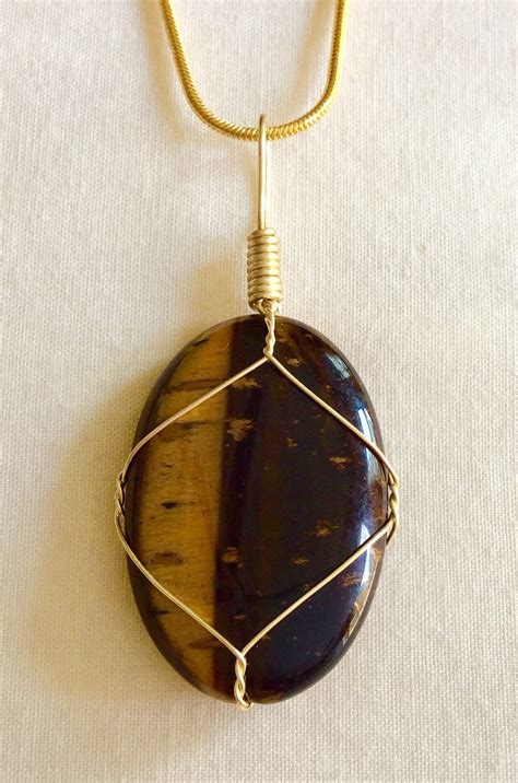 Handmade Wrapped Tigers Eye Stone Pendant Necklace