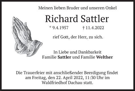 Traueranzeigen Von Richard Sattler Trauer Merkur De