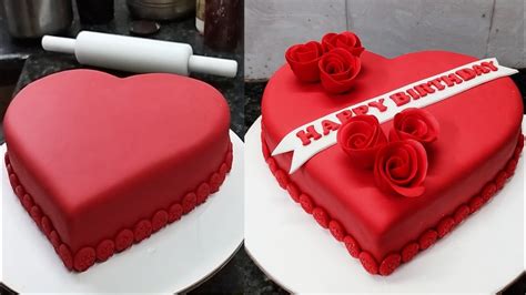 Red Velvet Heart Shape Cake Ideas Heart Shape Fondant Cake Flowers