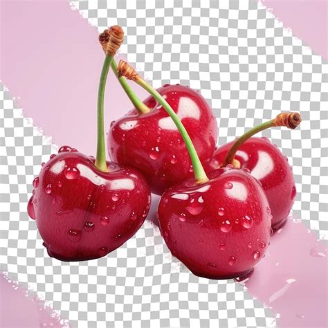 Premium Psd Four Cherries With Water Drops A Natural And Superfood On