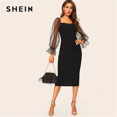 Aliexpress Buy Shein Sexy Black Dot Mesh Flounce Lantern Sleeve