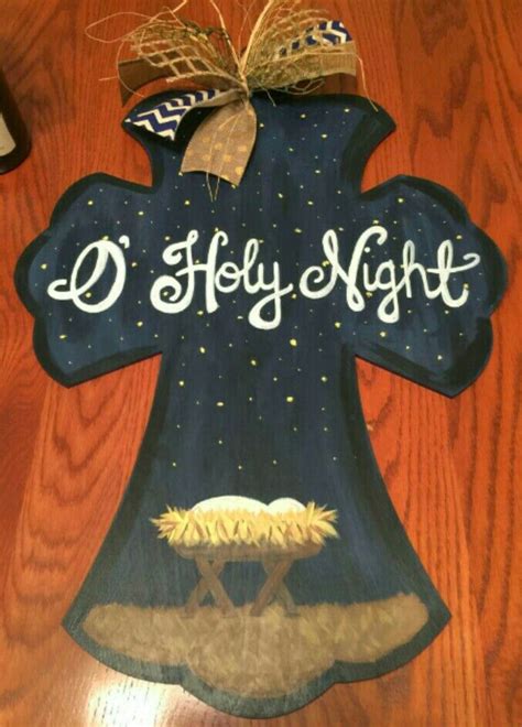 O Holy Night Cross Wooden Door Hanger Christmas Door Hanger Religious