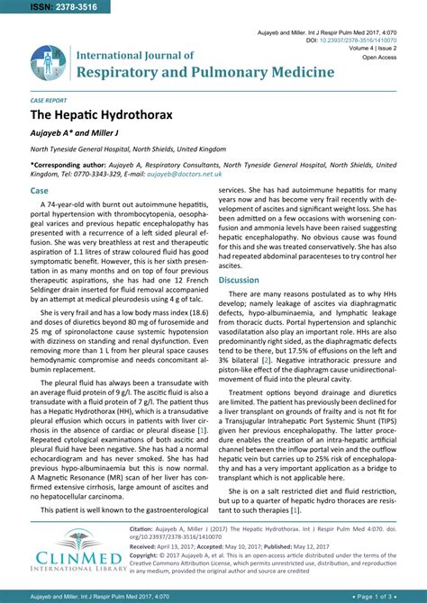 Pdf The Hepatic Hydrothorax