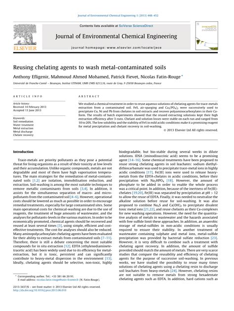 Pdf Reusing Chelating Agents To Wash Metal Contaminated Soils