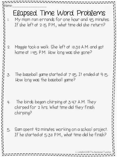 3rd Grade Elapsed Time Worksheets