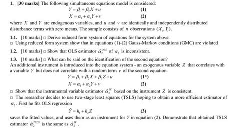 1 [30 Marks] The Following Simultaneous Equations