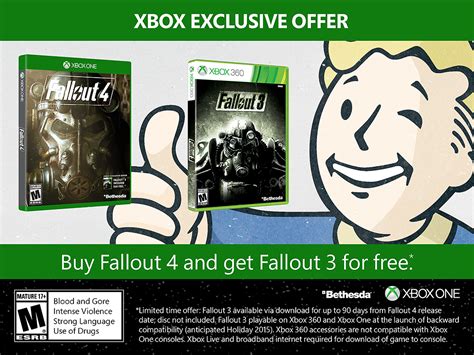 Only on Xbox: Buy Fallout4 [M] & get Fallout3 [M] free. Details at ...