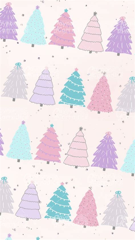 A Pink And Blue Christmas Tree Pattern On A White Background With Snow