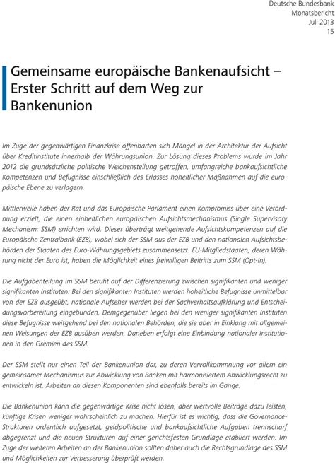 Gemeinsame Europäische Bankenaufsicht Erster Schritt Auf Dem Weg Zur