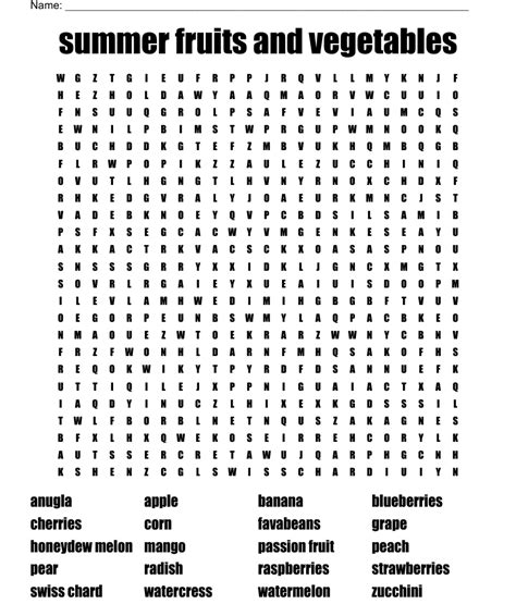 Summer Fruits And Vegetables Word Search WordMint