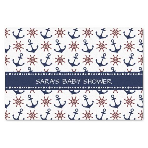 Nautical Navy Blue And Red Anchor Rudder Pattern Tissue Paper