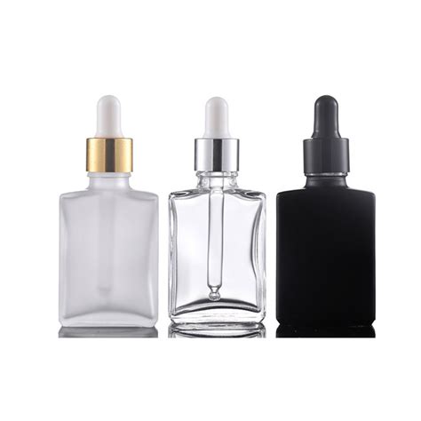 Ml Square Transparent Frosted Glass Dropper Bottle Black Essential