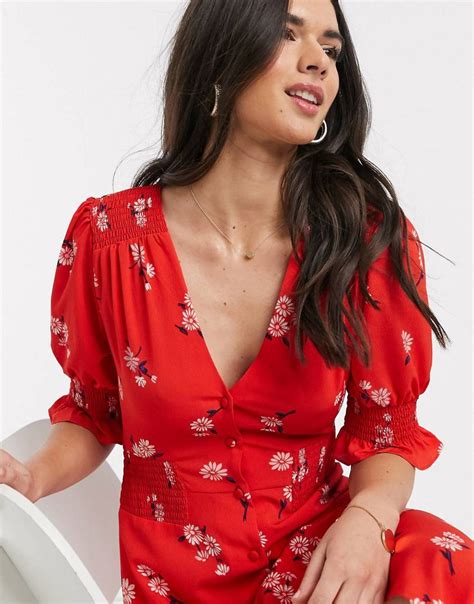 Asos Design Button Through Maxi Tea Dress With Shirred Waist In Floral